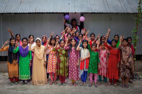 Adolescents attending a group activity, part of the Tipping Point project, which addresses the drawbacks of child marriage as well as promoting gender-equitable behavior. Rangpur, Bangladesh, June 2019.